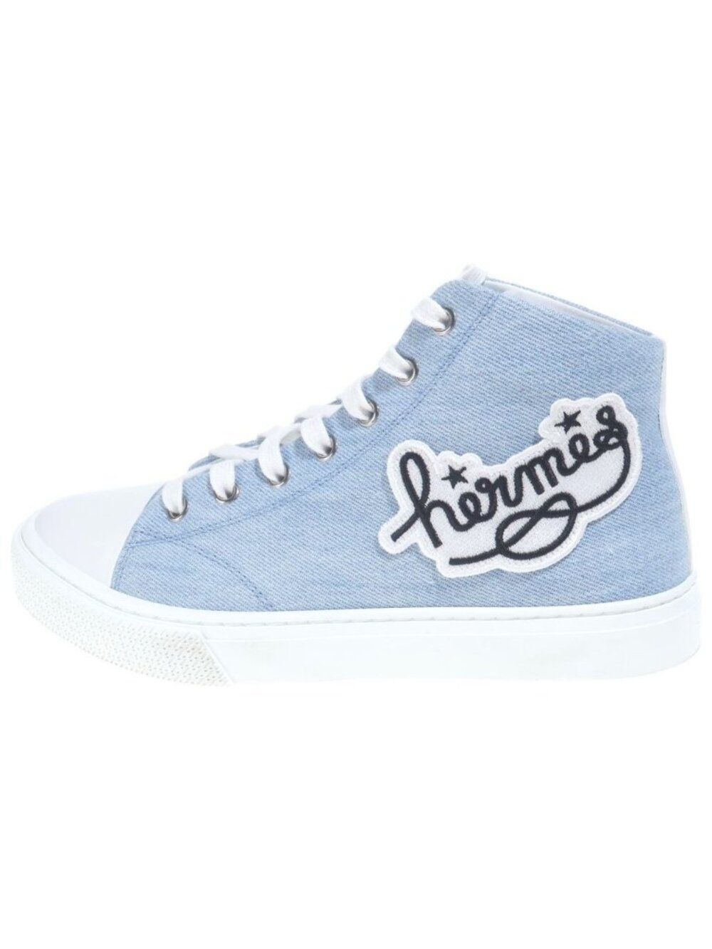 Hermes Iriko Logo Patch High-Top Sneakers Denim x Leather Multicolor
